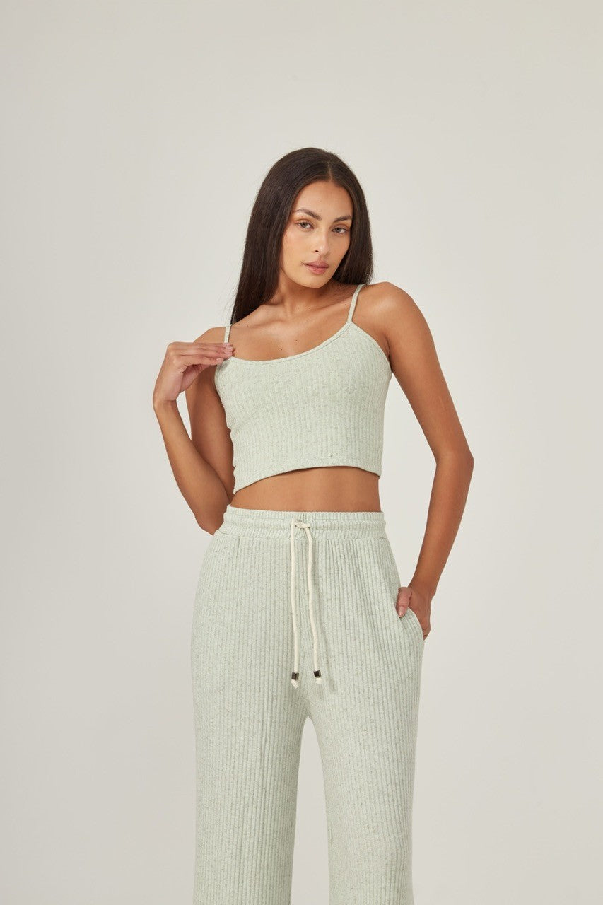 Cropped alça deva verde chá linho