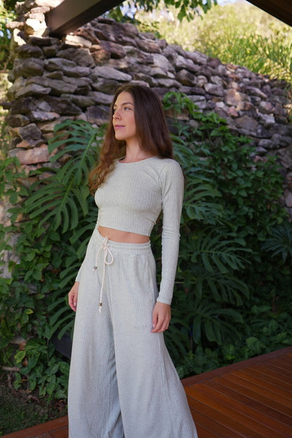 Blusa manga deva verde chá  linho