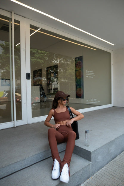 Calça ribb flare cocoa brown