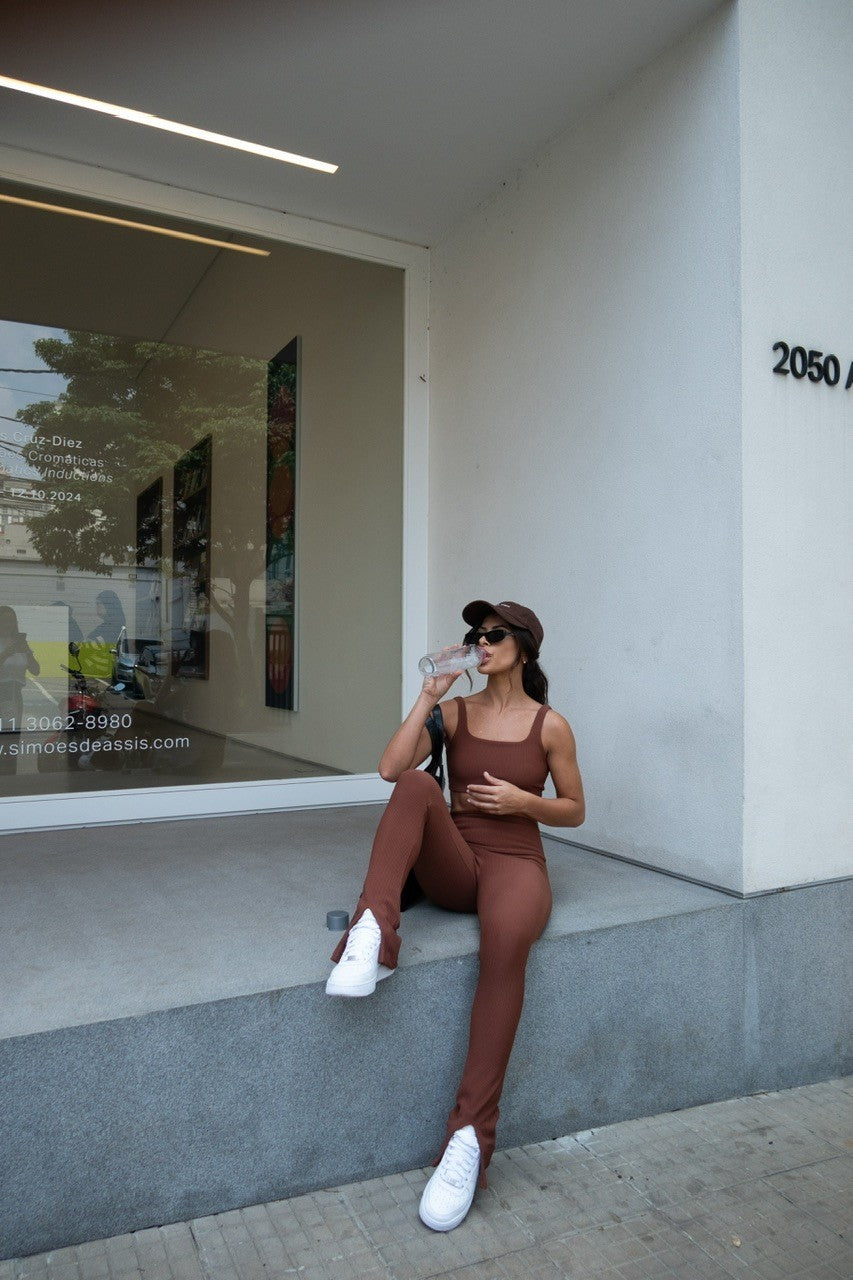 Calça ribb flare cocoa brown