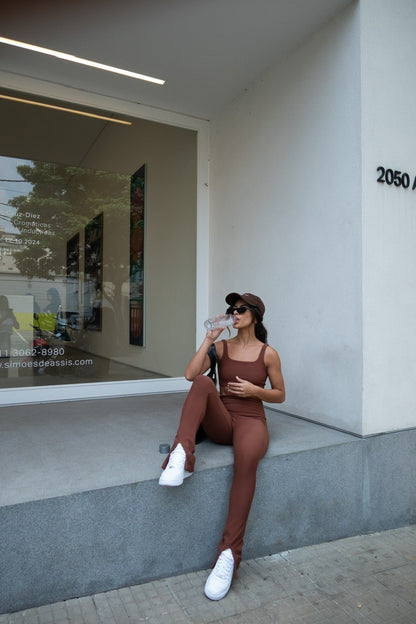 Calça ribb flare cocoa brown
